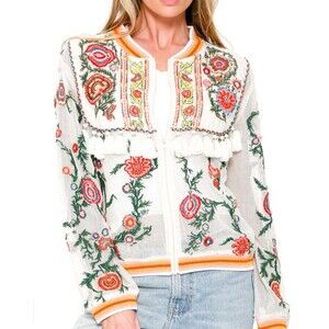 ARATTA SILENT JOURNEY BOHEMIAN HEAVY EMBROIDERED MESH JACKET WOMEN’S SZ XL